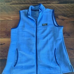 L.L.Bean Light Blue Quilted Fleece Vest with Navy Trim